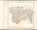 Carte du département de l'Aude. Gravure de d'Houdan. Carte en couleur. Ech. : 3,7 cm pour 10 000 m. 0,55 m x 1,18 m. (1818)
