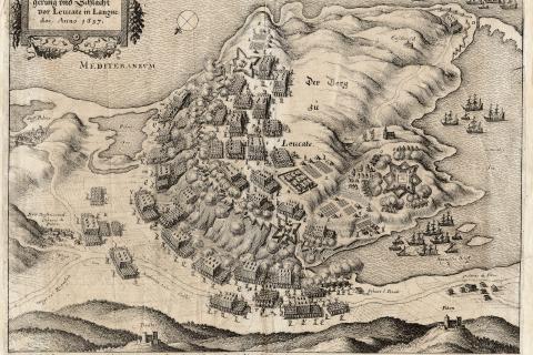 Plan de la bataille de Leucate entre Français et Espagnols en 1637